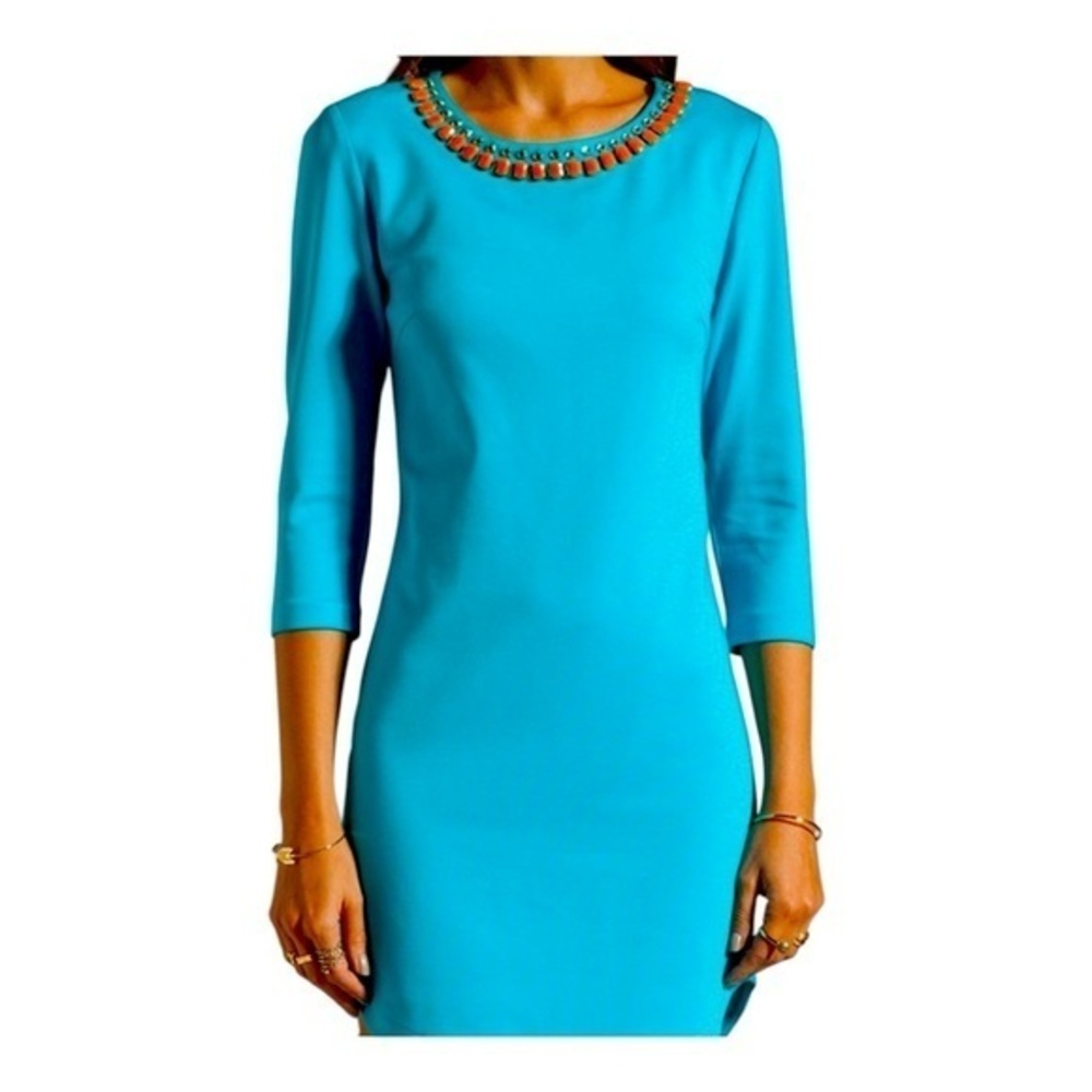 Trina Turk Tropical Ponte Sculptor Dress with Beaded Neckline Size 4
